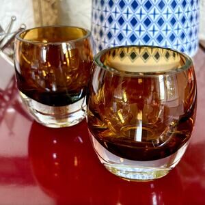 Mikasa Amber Glass Tea Light Holders Set of 2 Clear Base